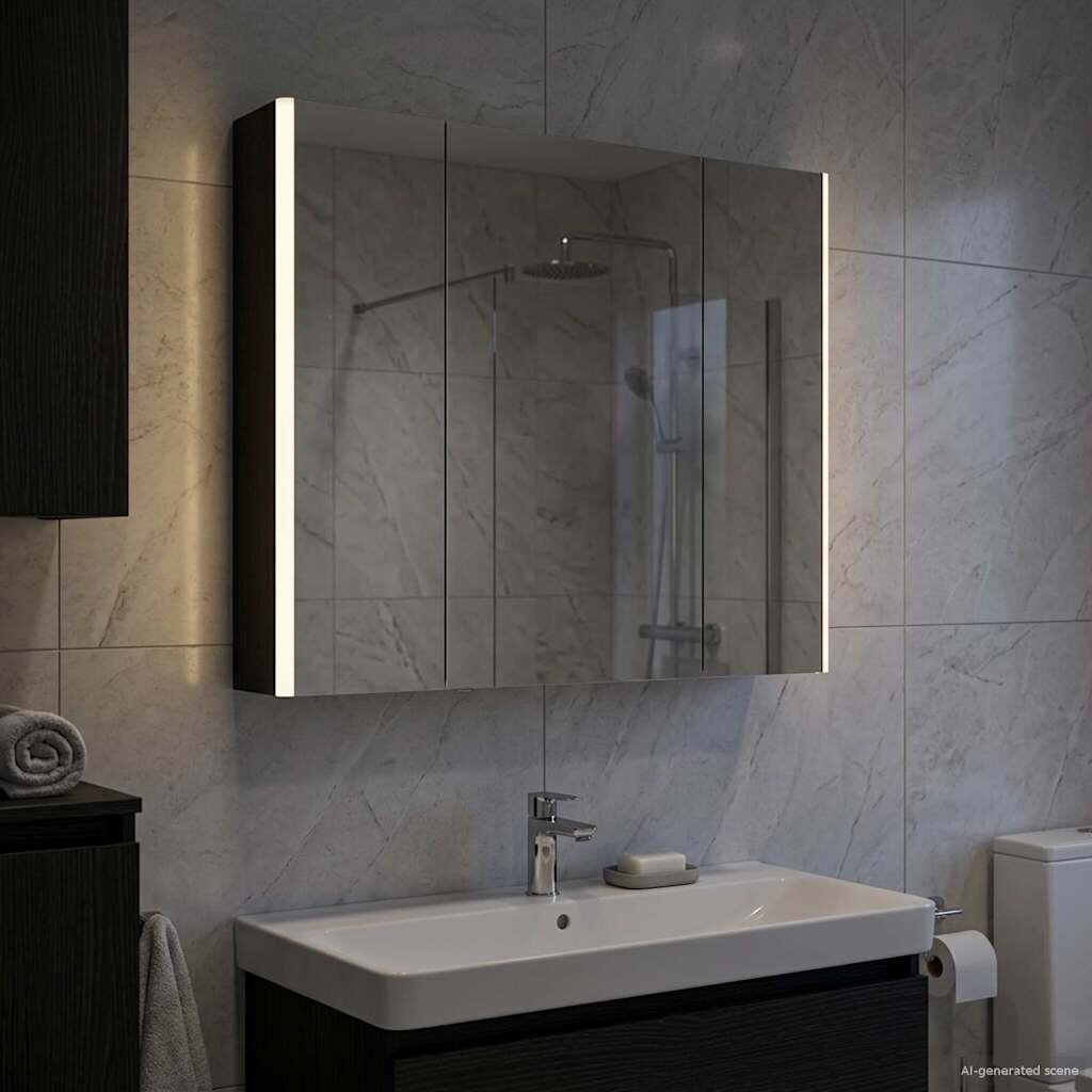 vidaXL Шкаф с огледало за баня Черния дъб 835 x 155 x 70 см