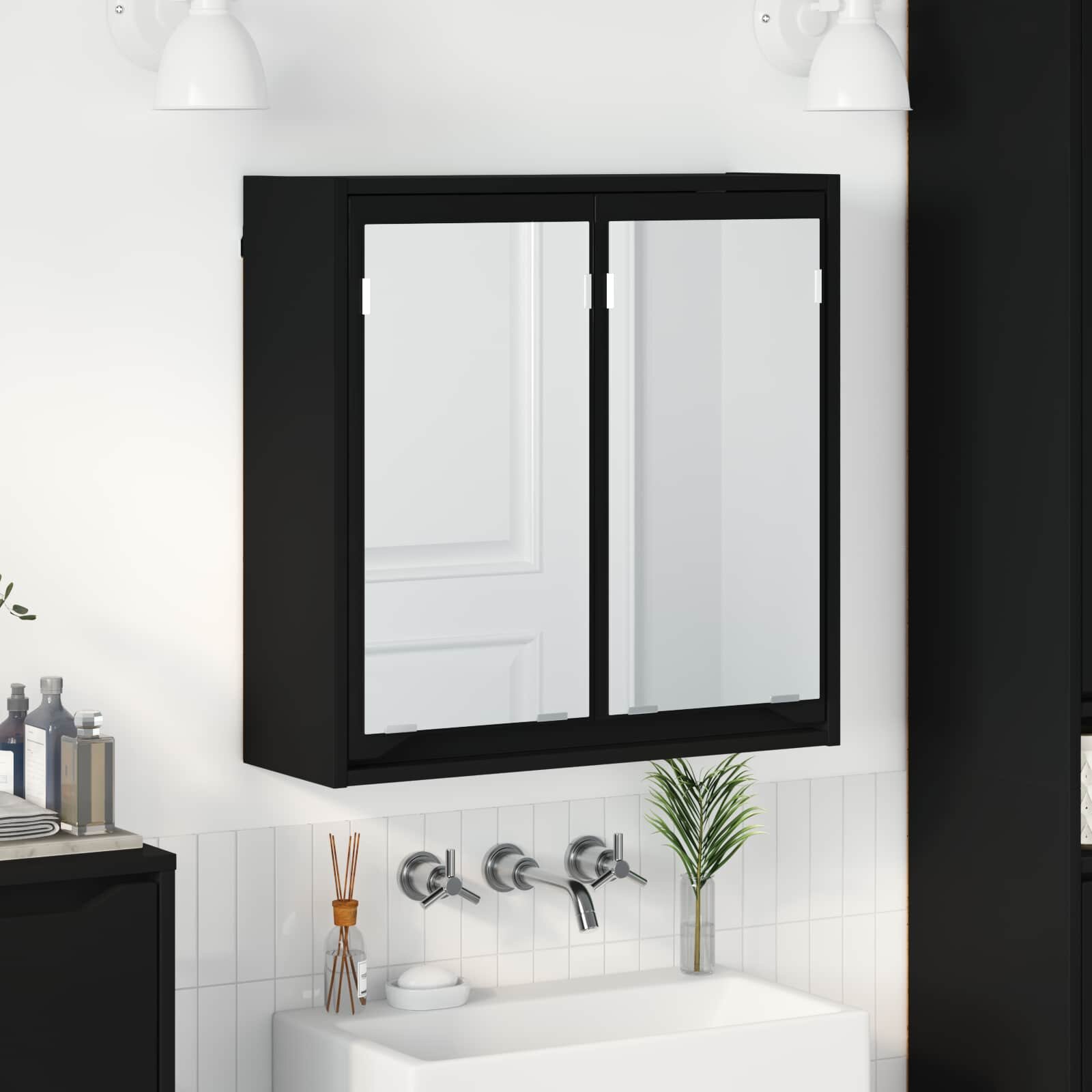 vidaXL Шкаф с огледало за баня Черно 60 x 20 x 60 cm
