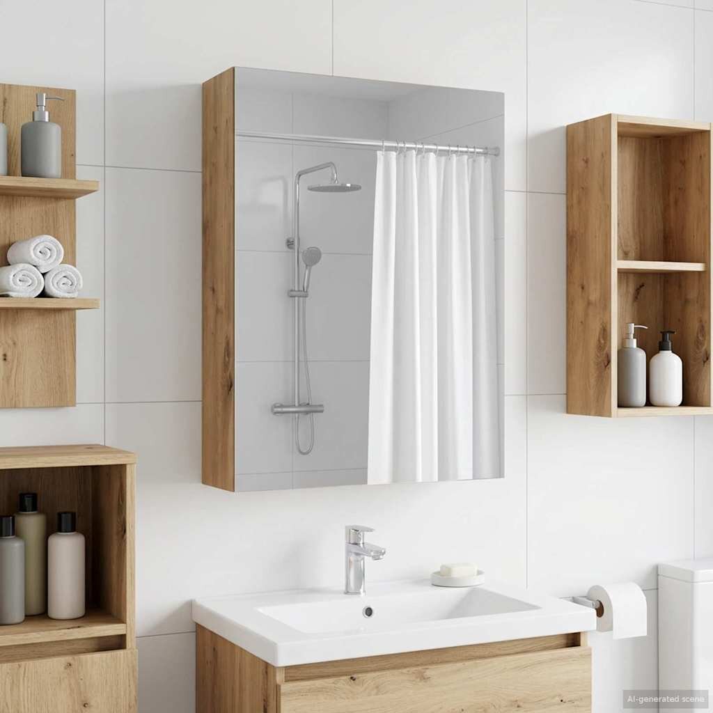 vidaXL Шкаф с огледало за баня Дъб Артизан 50 x 145 x 70 см