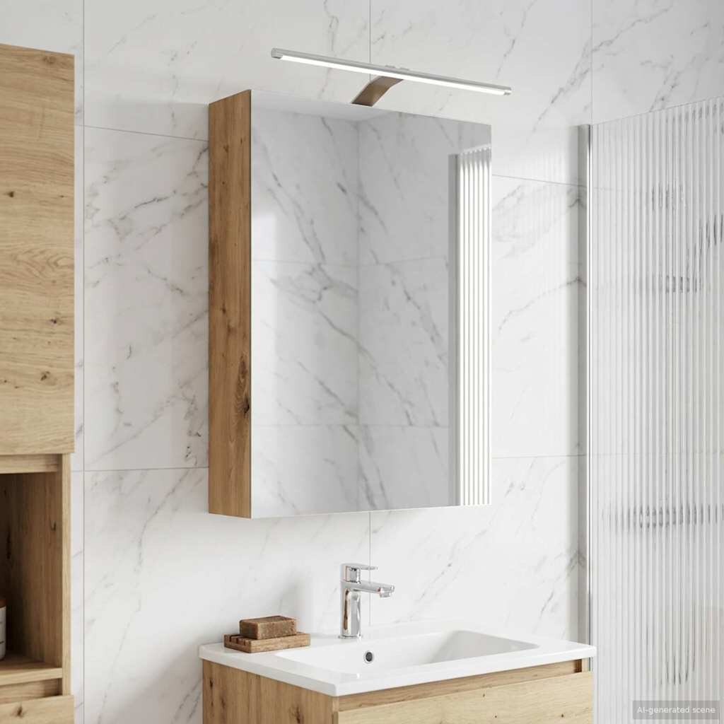 vidaXL Шкаф с огледало за баня Дъб Артизан 50 x 145 x 70 см