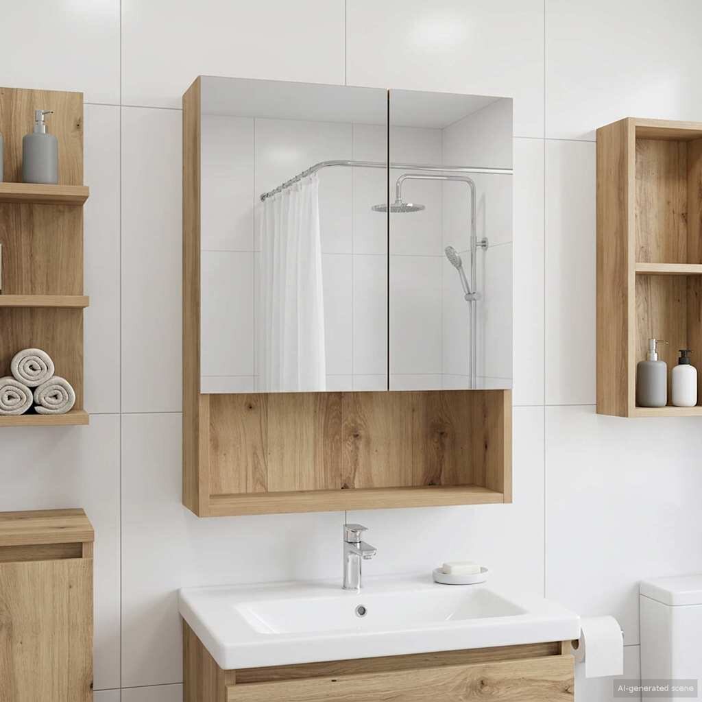 vidaXL Шкаф с огледало за баня Дъб Артизан 50 x 145 x 70 см