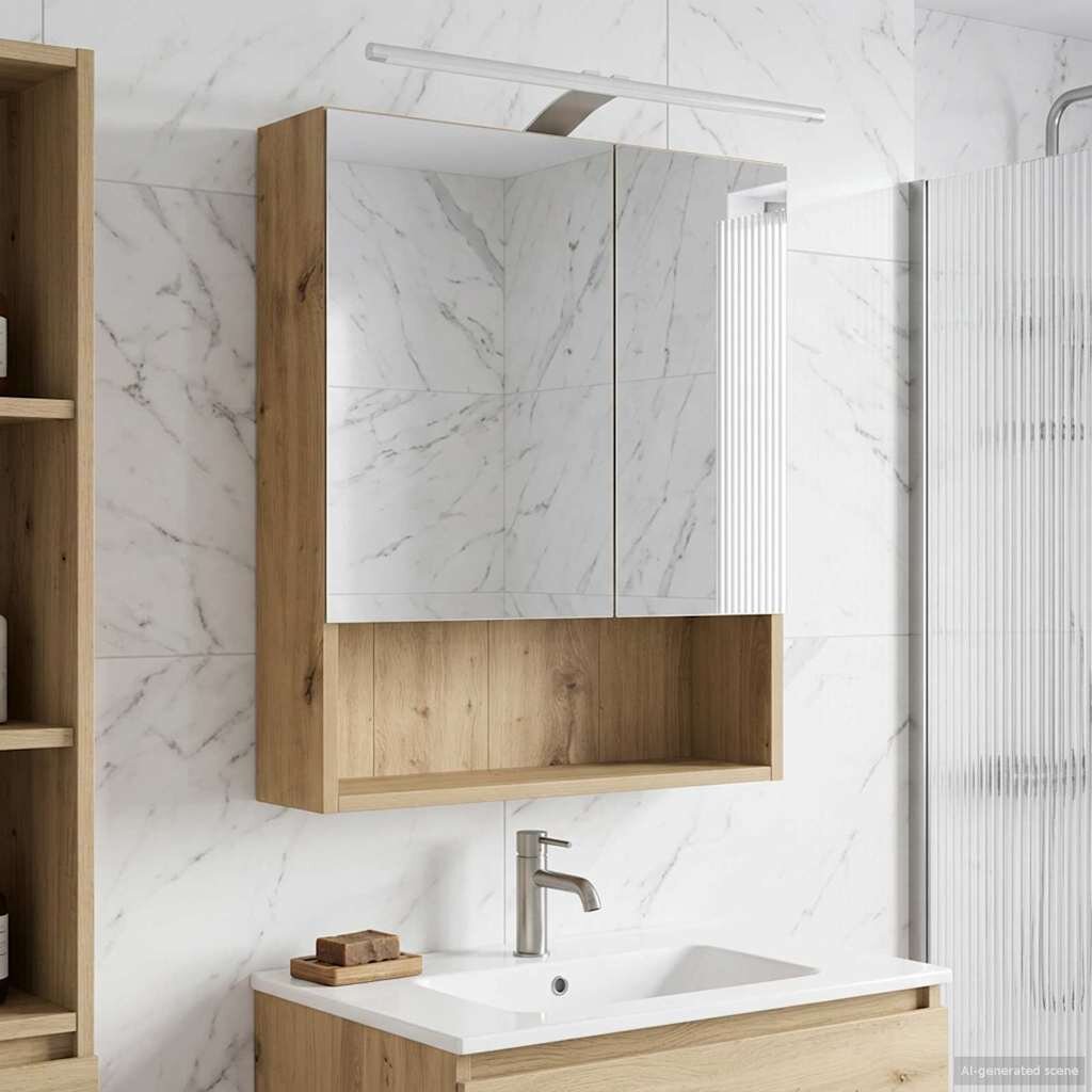 vidaXL Шкаф с огледало за баня Дъб Артизан 50 x 145 x 70 см