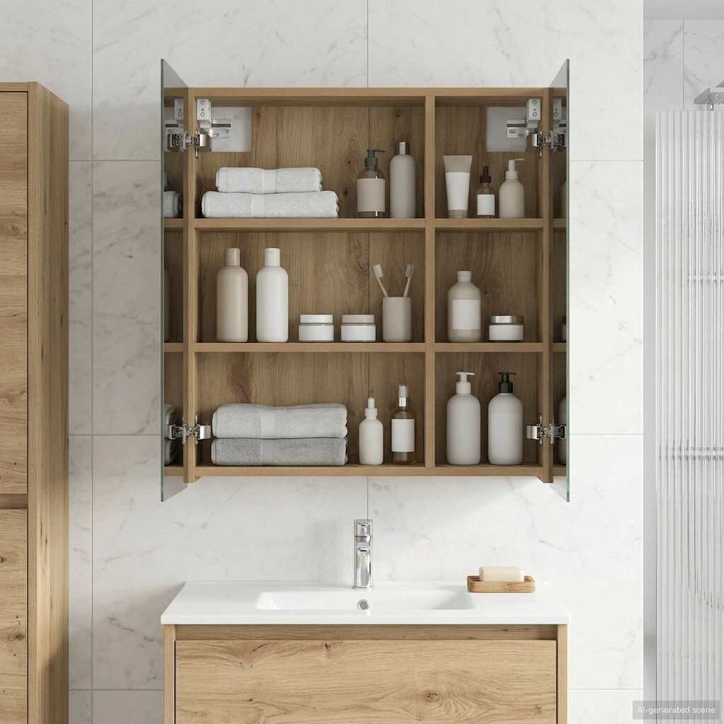 vidaXL Шкаф с огледало за баня Дъб Артизан 60 x 145 x 70 см