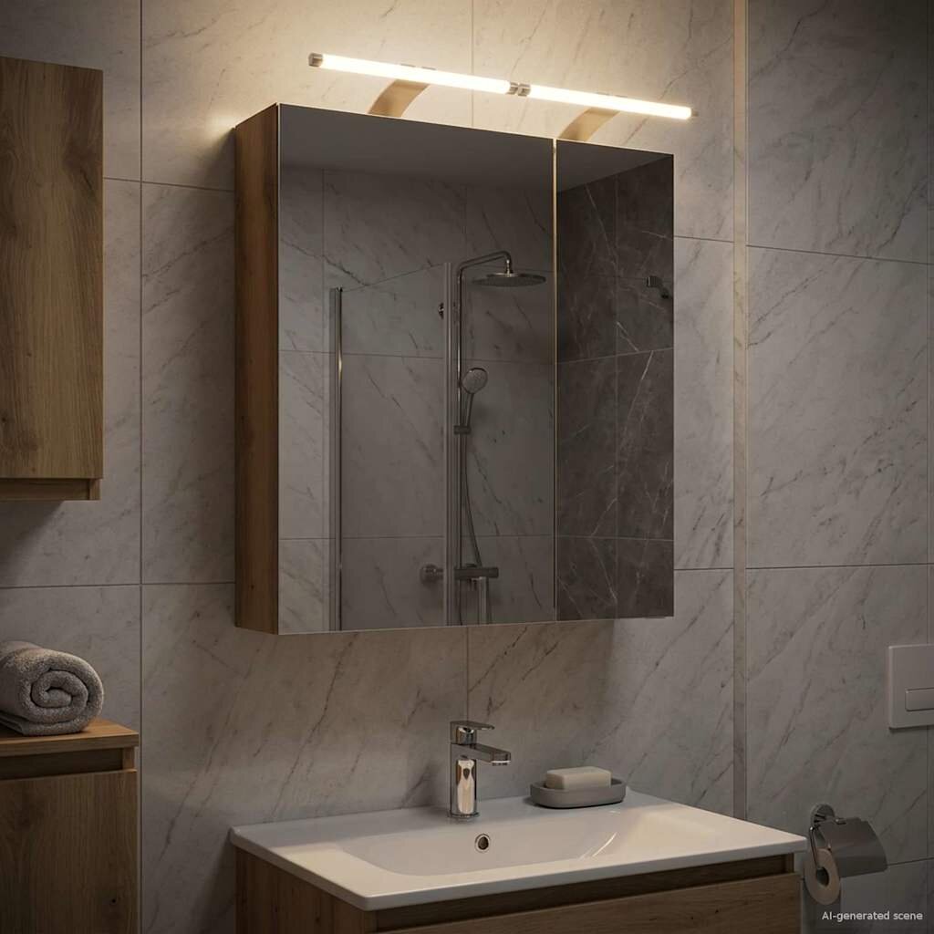 vidaXL Шкаф с огледало за баня Дъб артизан 60 x 145 x 70 см