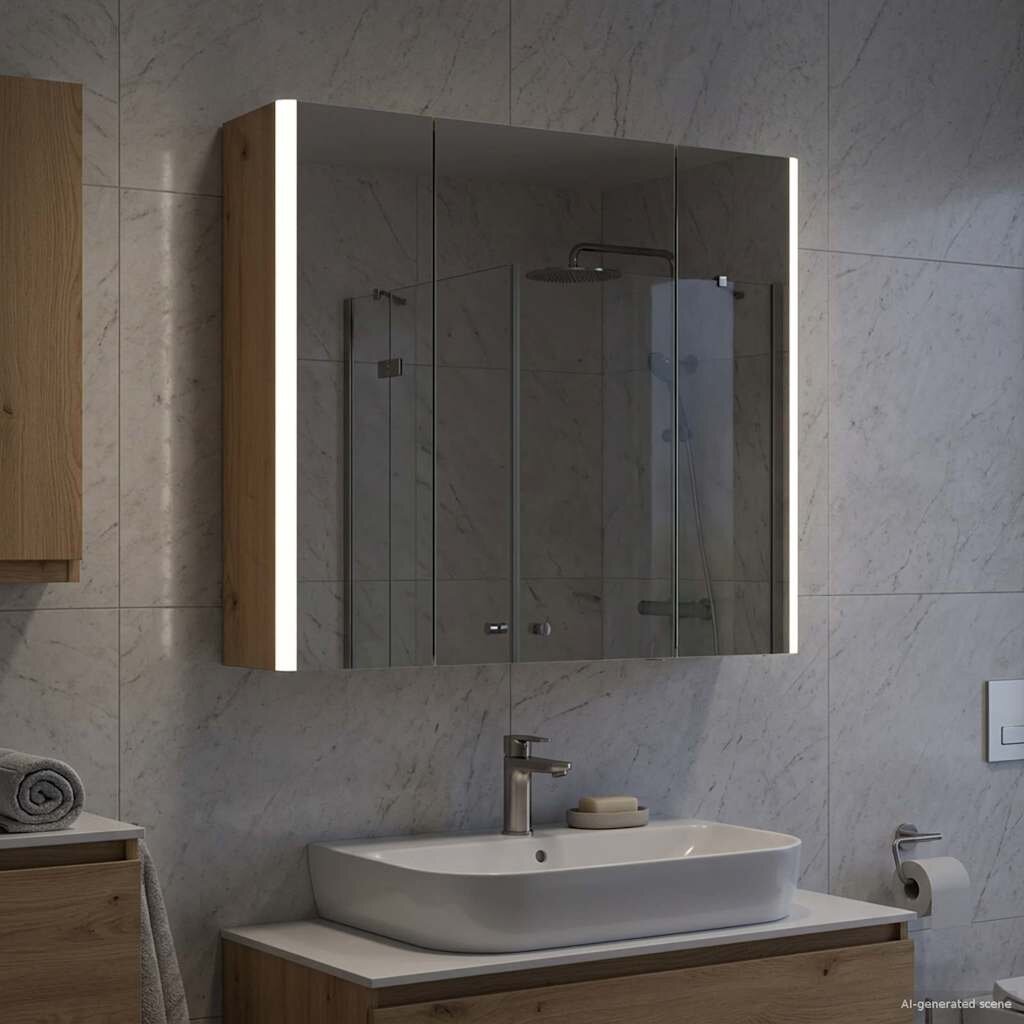 vidaXL Шкаф с огледало за баня Дъб Артизан 635 x 155 x 605 см