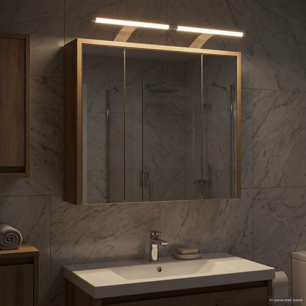 vidaXL Шкаф с огледало за баня Дъб Артизан 635 x 16 x 625 см
