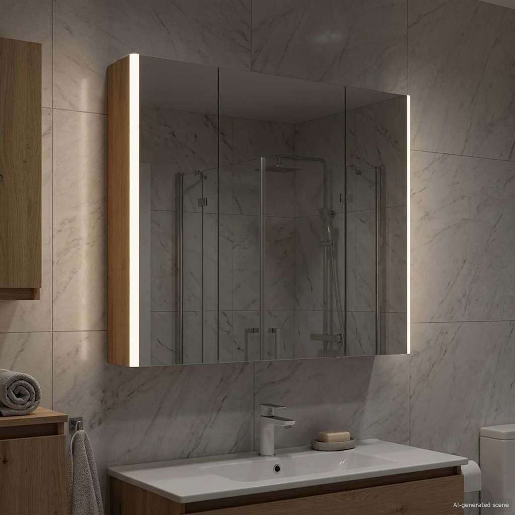 vidaXL Шкаф с огледало за баня Дъб Артизан 835 x 155 x 70 см