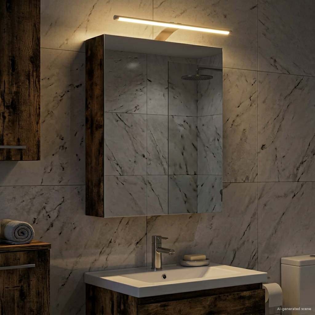 vidaXL Шкаф с огледало за баня Димян дъб 50 x 145 x 70 см