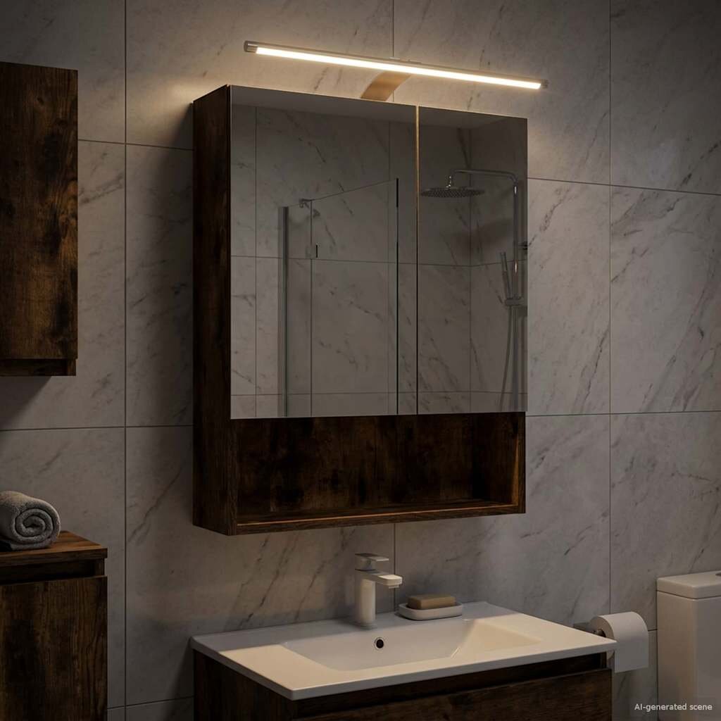 vidaXL Шкаф с огледало за баня Димян дъб 50 x 145 x 70 см