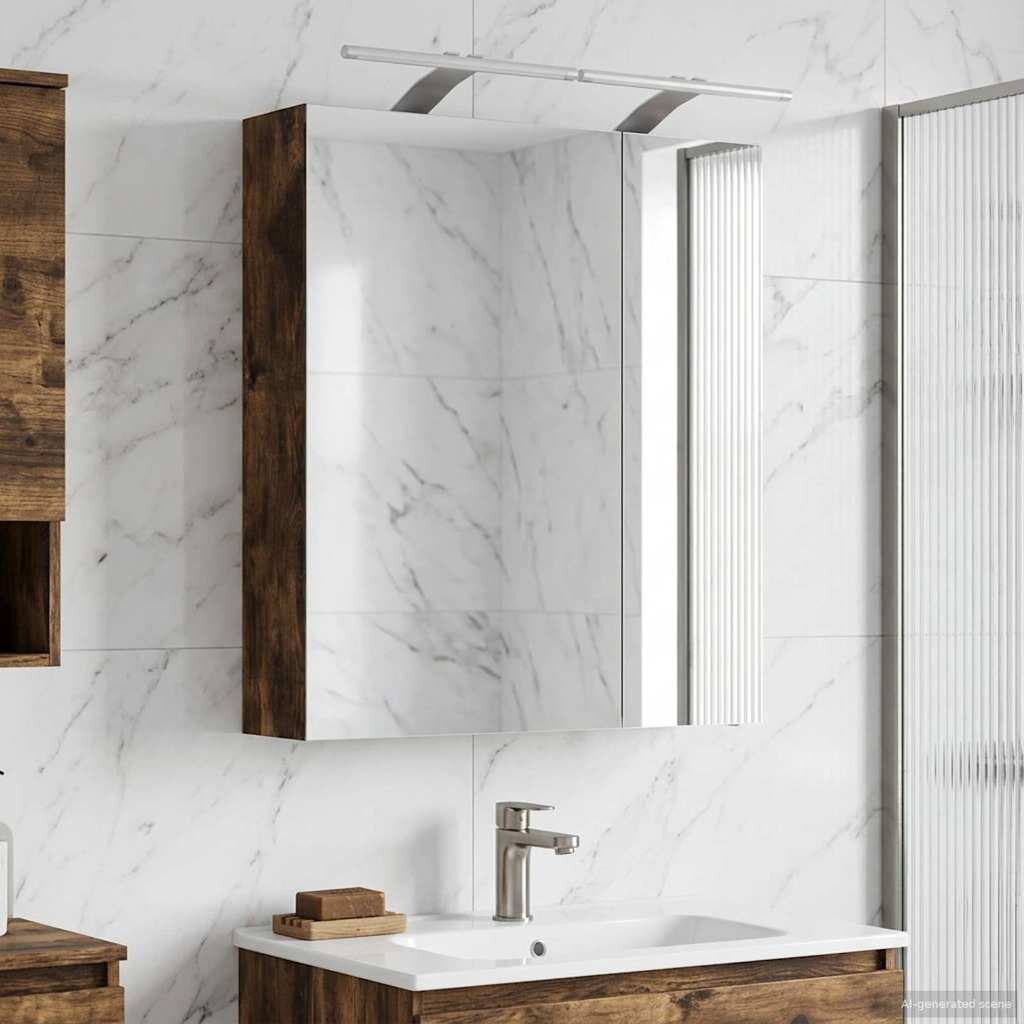 vidaXL Шкаф с огледало за баня Димян дъб 60 x 145 x 70 см