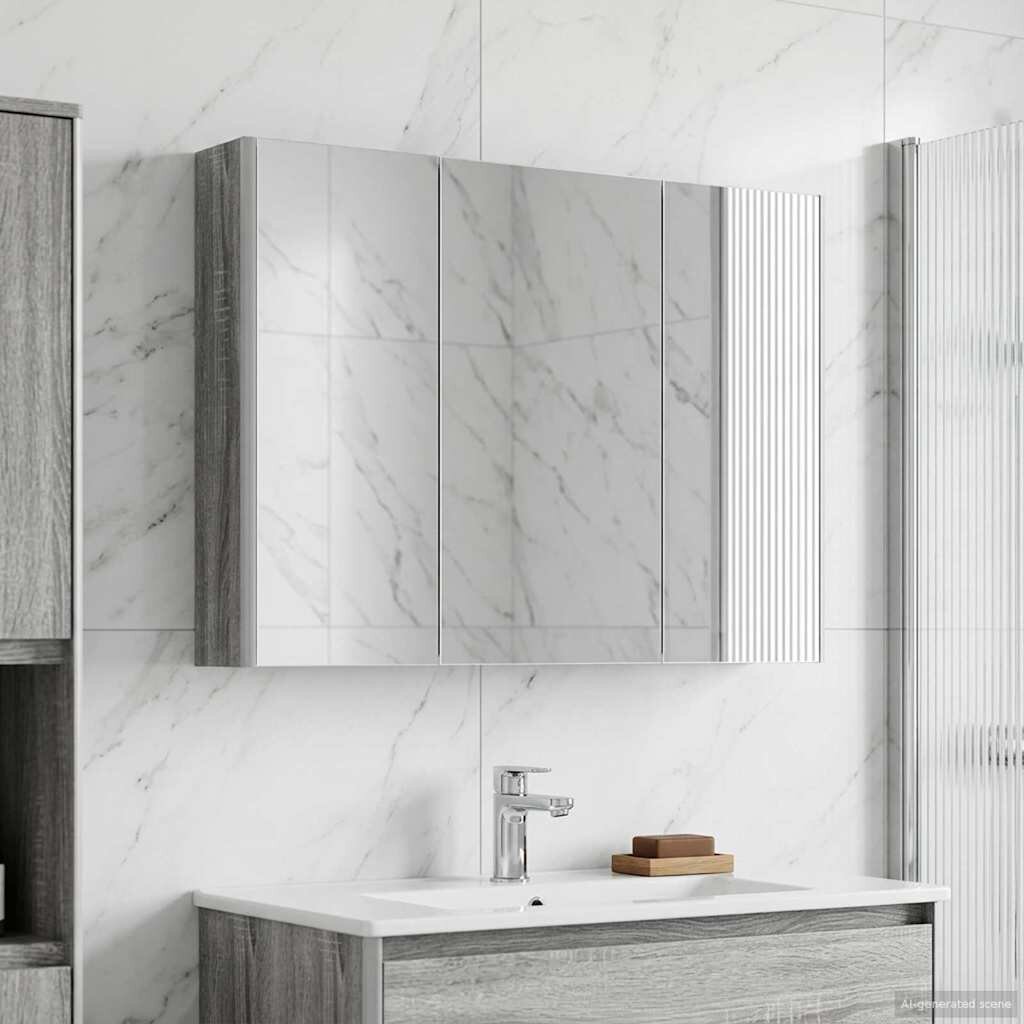 vidaXL Шкаф с огледало за баня Сив Сонома 1035 x 155 x 70 см