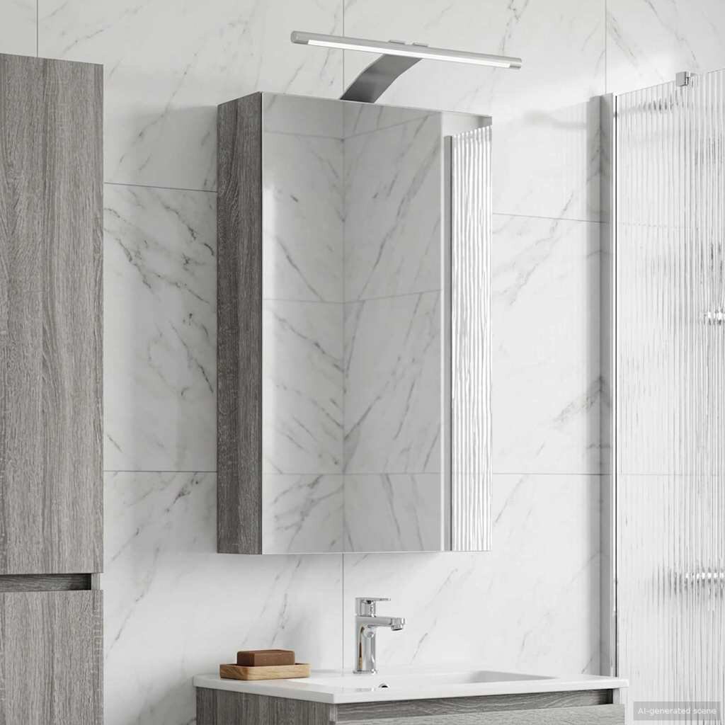 vidaXL Шкаф с огледало за баня Сив Сонома 30 x 105 x 50 см
