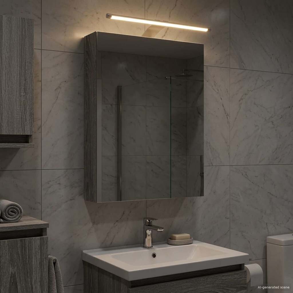 vidaXL Шкаф с огледало за баня Сив Сонома 40 x 105 x 605 см