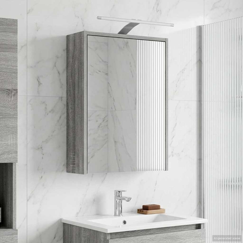 vidaXL Шкаф с огледало за баня Сив Сонома 43 x 16 x 62.5 см