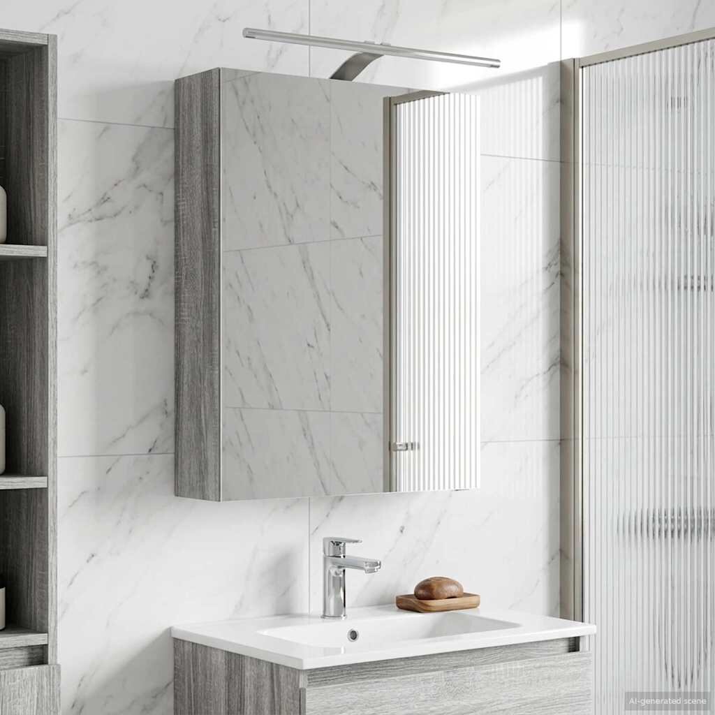 vidaXL Шкаф с огледало за баня Сив Сонома 50 x 145 x 70 см