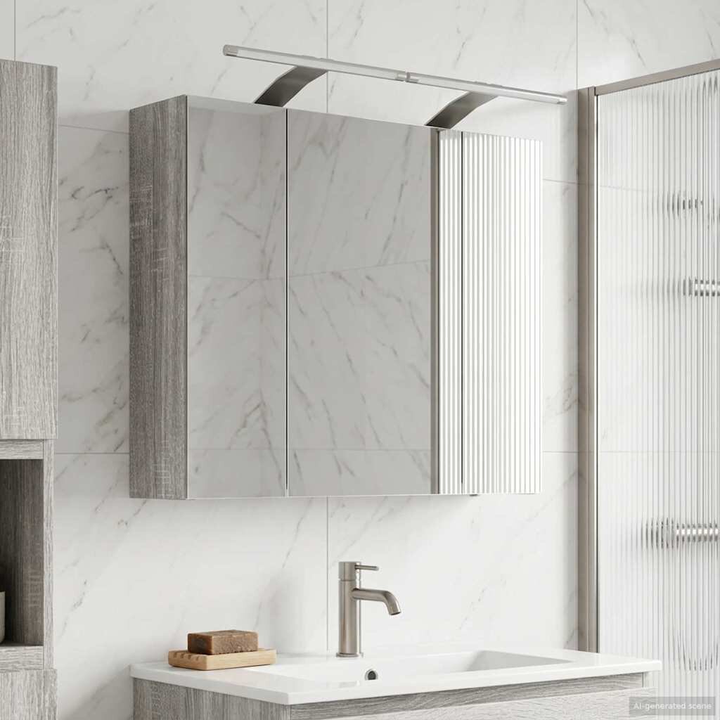 vidaXL Шкаф с огледало за баня Сив Сонома 60 x 145 x 50 см
