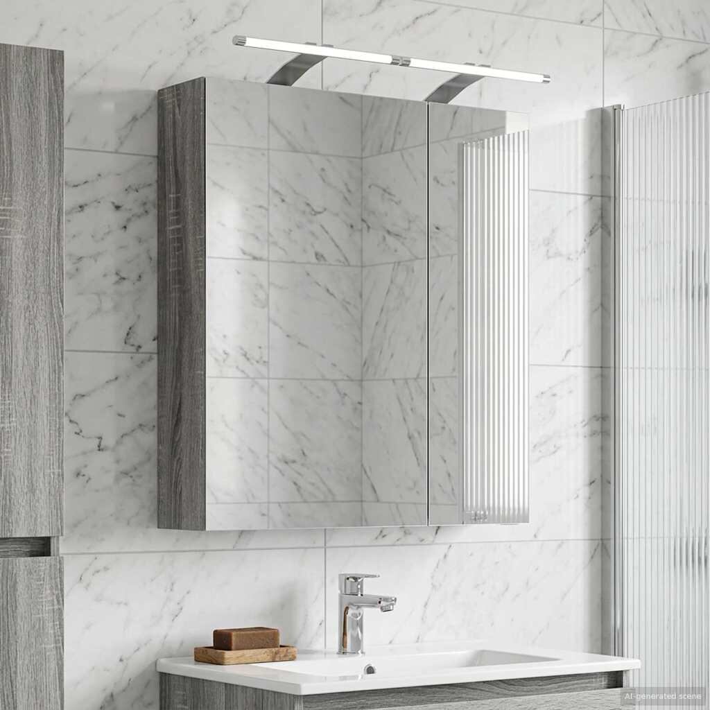 vidaXL Шкаф с огледало за баня Сив Сонома 60 x 145 x 70 см