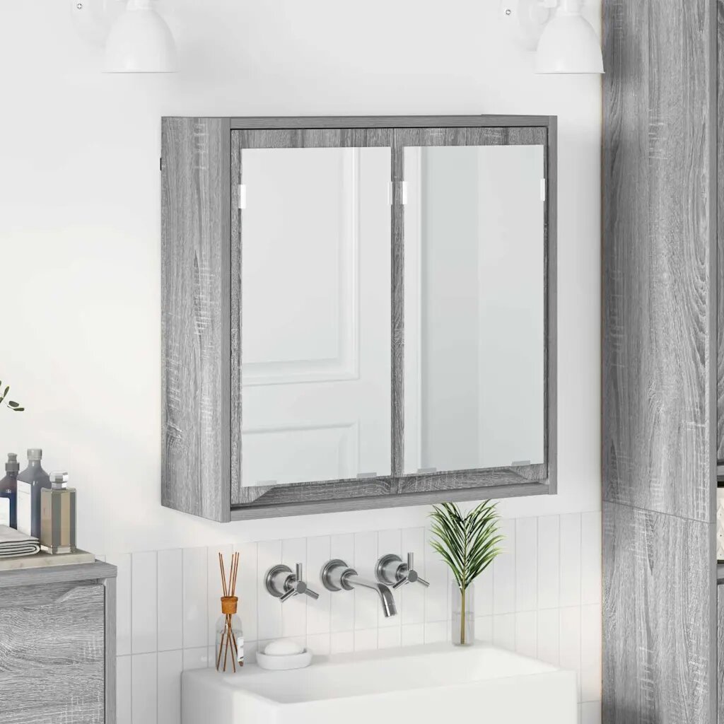 vidaXL Шкаф с огледало за баня Сив Сонома 60 x 20 x 60 cm