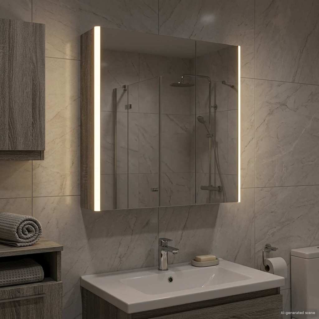 vidaXL Шкаф с огледало за баня Сив Сонома 635 x 155 x 70 см