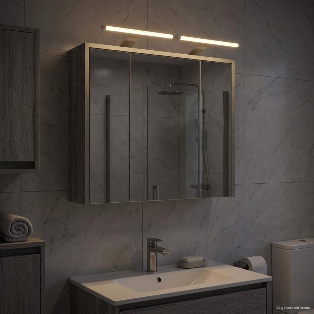 vidaXL Шкаф с огледало за баня Сив Сонома 635 x 16 x 625 см