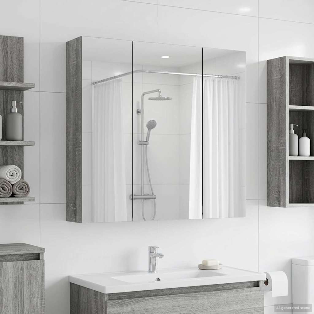 vidaXL Шкаф с огледало за баня Сив Сонома 70 x 145 x 70 см