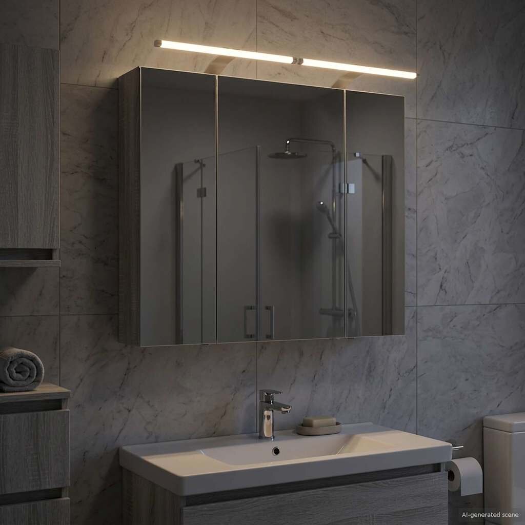 vidaXL Шкаф с огледало за баня Сив Сонома 80 x 14.5 x 70 см