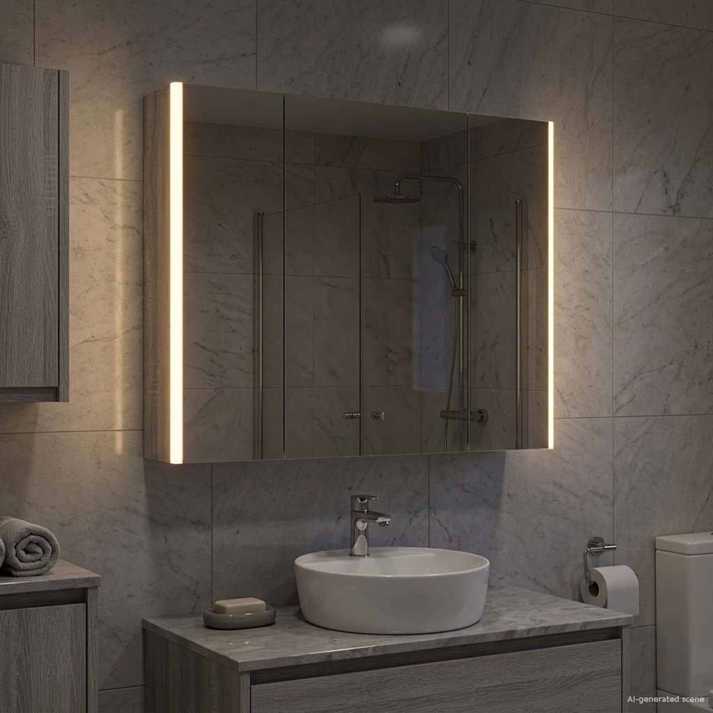 vidaXL Шкаф с огледало за баня Сив Сонома 835 x 155 x 70 см