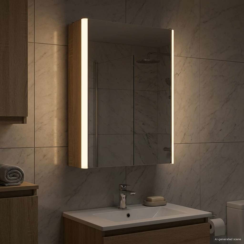 vidaXL Шкаф с огледало за баня Сонома дъб 33 x 115 x 50 см