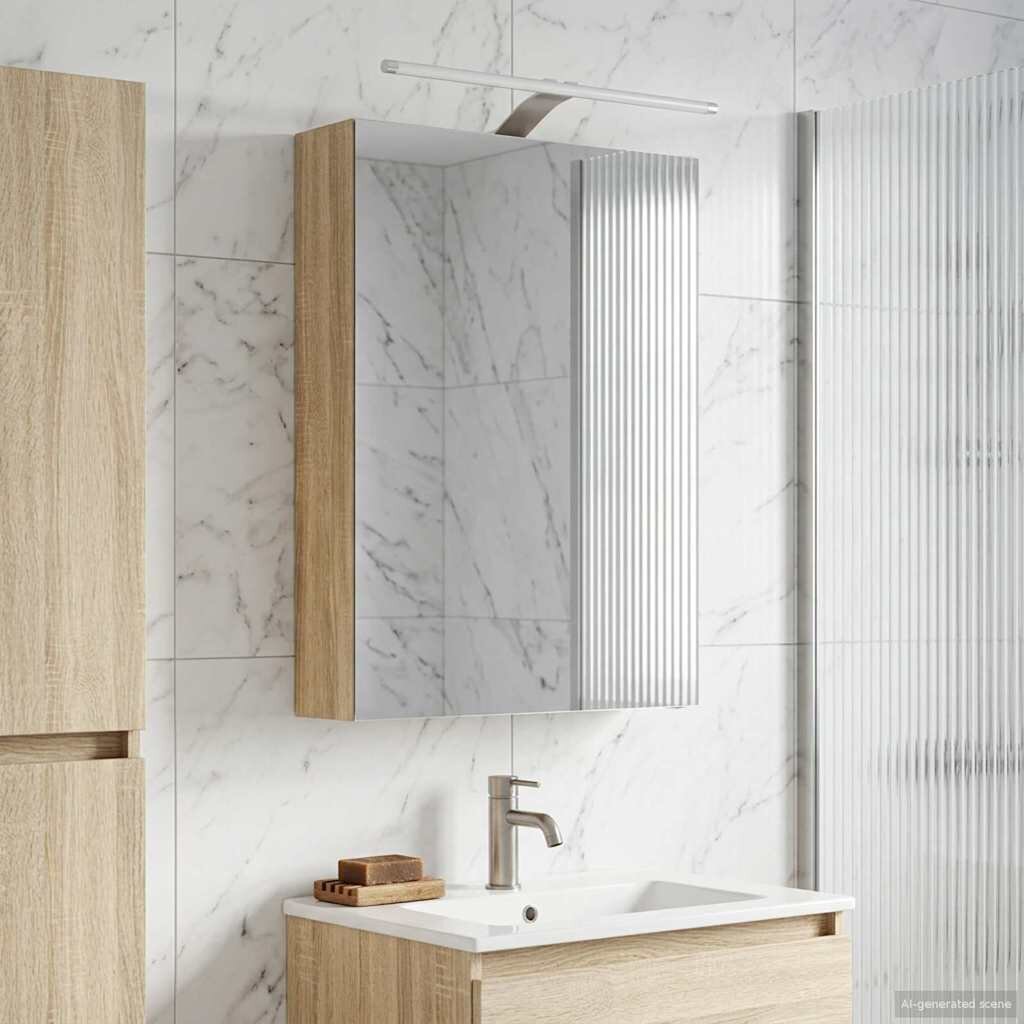 vidaXL Шкаф с огледало за баня Сонома дъб 50 x 145 x 70 см