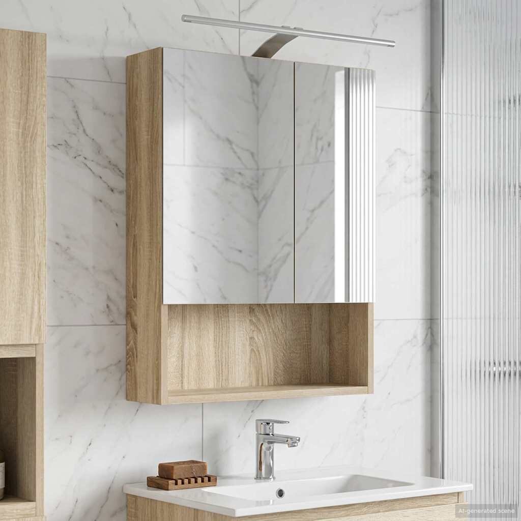 vidaXL Шкаф с огледало за баня Сонома дъб 50 x 145 x 70 см