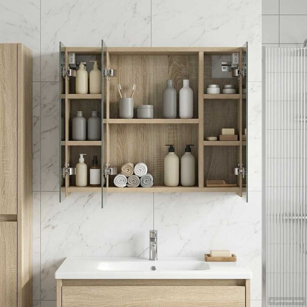 vidaXL Шкаф с огледало за баня Сонома дъб 60 x 145 x 50 см