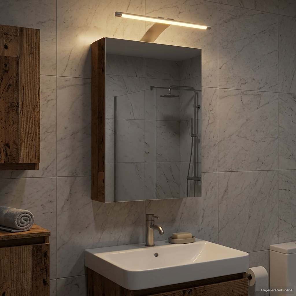 vidaXL Шкаф с огледало за баня Старо дърво 30 x 105 x 50 см