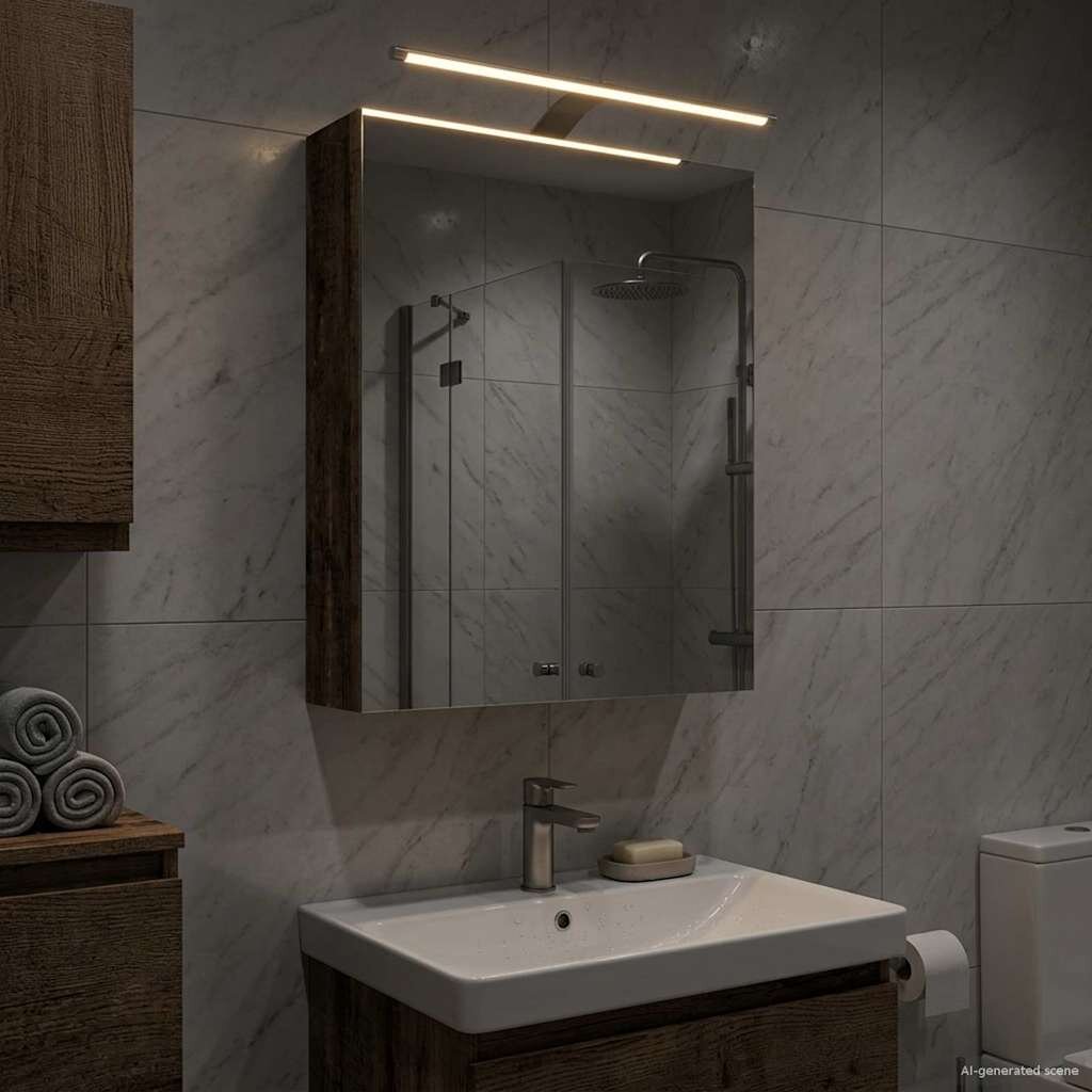 vidaXL Шкаф с огледало за баня Старо дърво 50 x 145 x 70 см