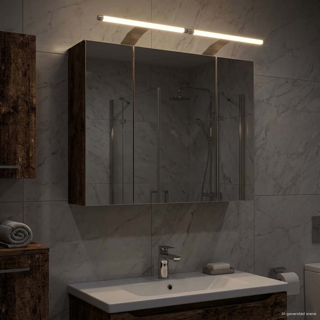 vidaXL Шкаф с огледало за баня Старо дърво 60 x 145 x 50 см