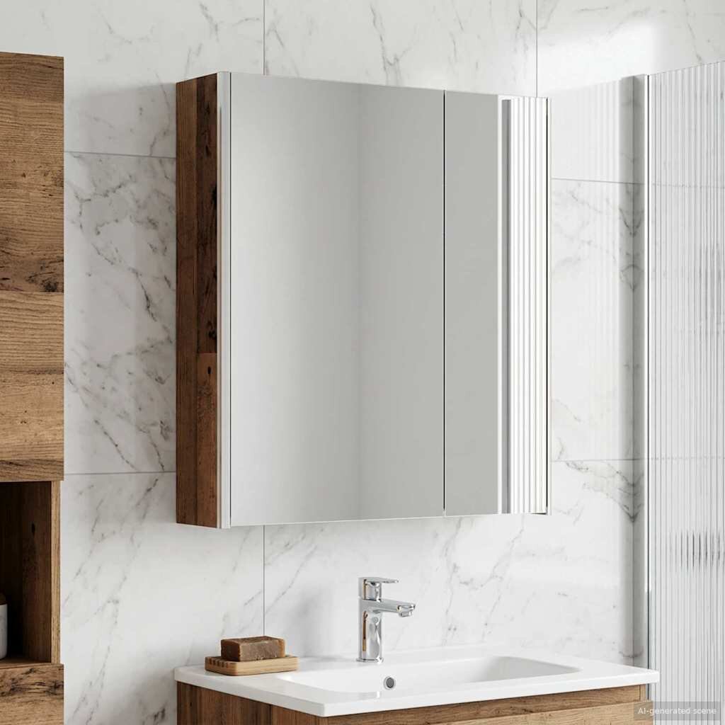 vidaXL Шкаф с огледало за баня Старо дърво 635 x 155 x 70 см