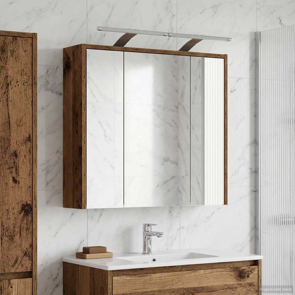 vidaXL Шкаф с огледало за баня Старо дърво 635 x 16 x 625 см