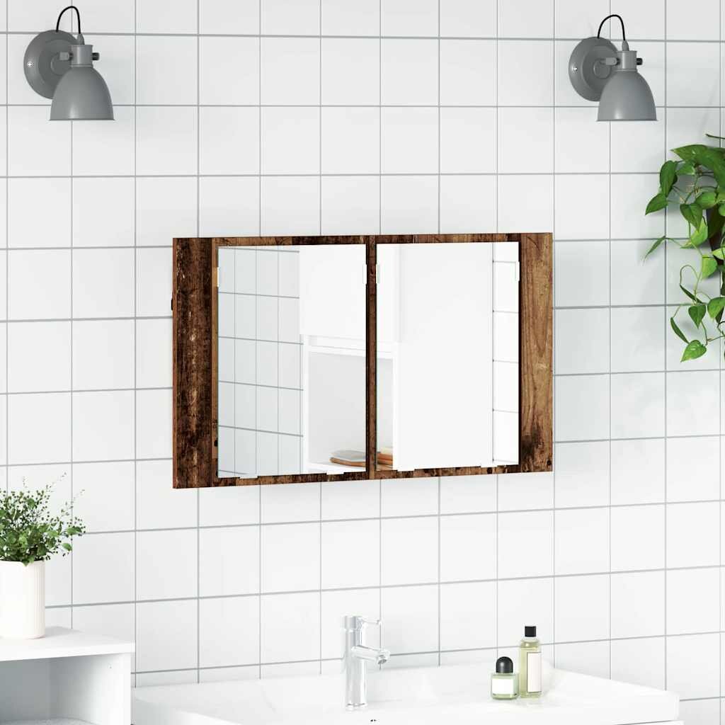 vidaXL Шкаф с огледало за баня Старо дърво 80 x 12 x 45 см