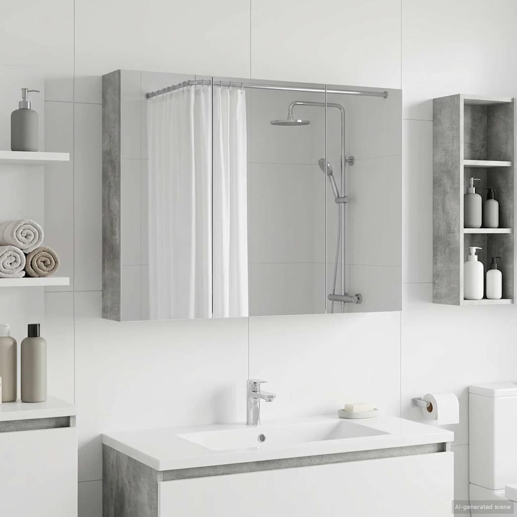 vidaXL Шкаф с огледало за баня Циментено сиво 100 x 145 x 70 см
