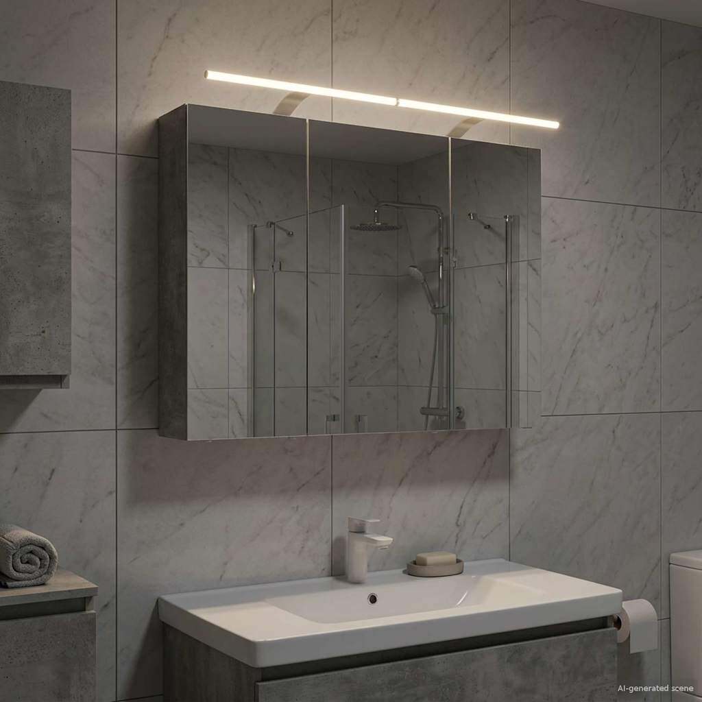 vidaXL Шкаф с огледало за баня Циментено сиво 100 x 145 x 70 см