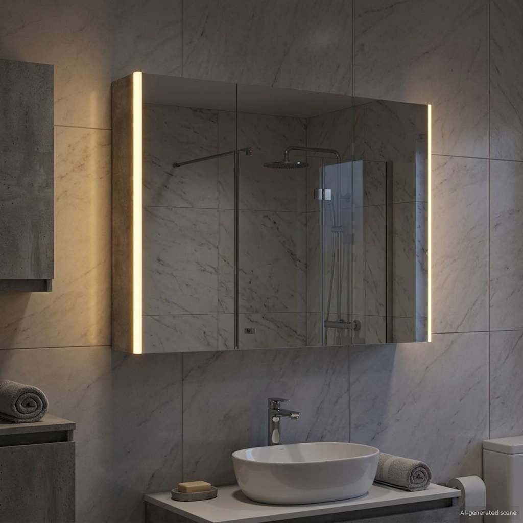 vidaXL Шкаф с огледало за баня Циментено сиво 1035 x 155 x 70 см