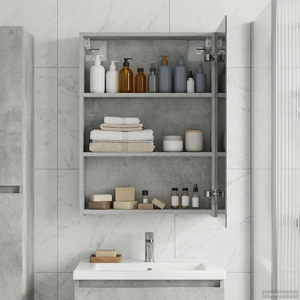 vidaXL Шкаф с огледало за баня Циментено сиво 50 x 145 x 70 см