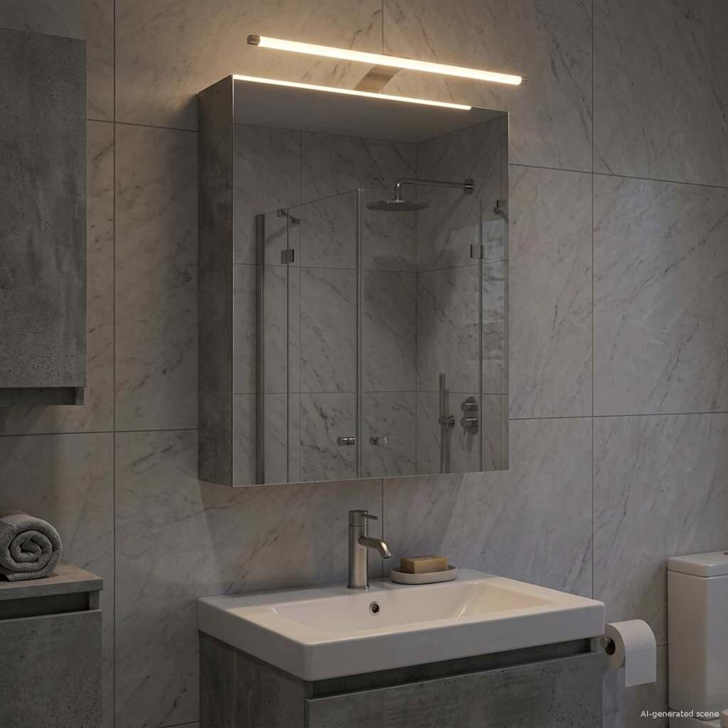 vidaXL Шкаф с огледало за баня Циментено сиво 50 x 145 x 70 см