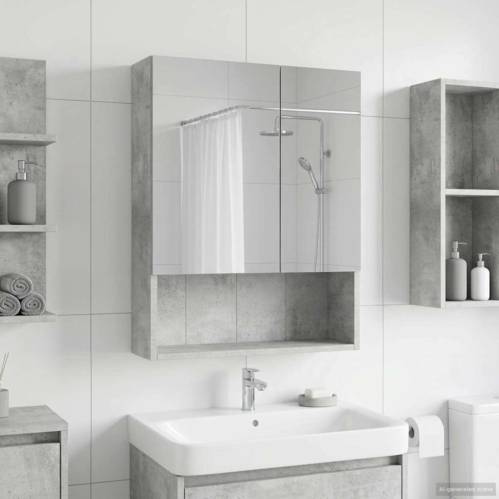 vidaXL Шкаф с огледало за баня Циментено сиво 50 x 145 x 70 см