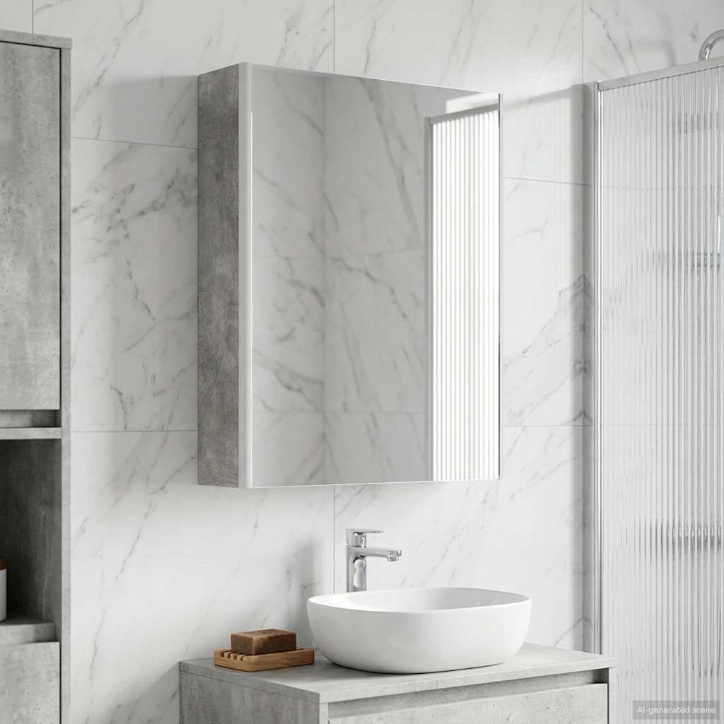 vidaXL Шкаф с огледало за баня Циментено сиво 535 x 155 x 70 см
