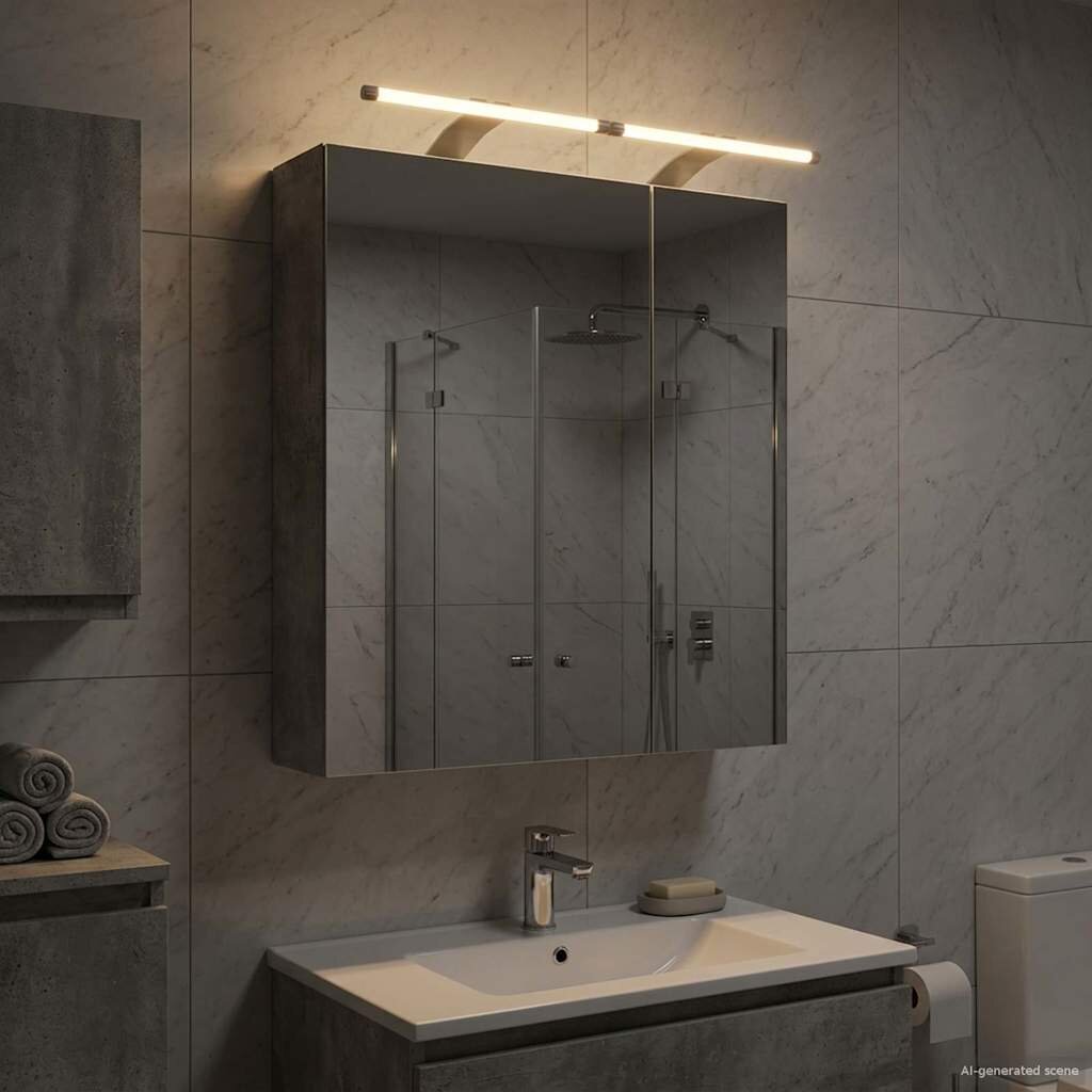 vidaXL Шкаф с огледало за баня Циментено сиво 60 x 145 x 70 см