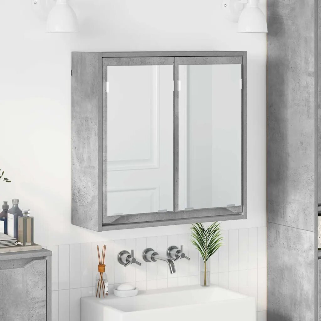 vidaXL Шкаф с огледало за баня Циментено сиво 60 x 20 x 60 cm
