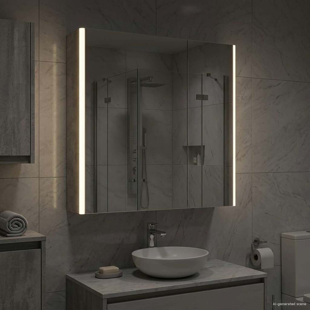 vidaXL Шкаф с огледало за баня Циментено сиво 635 x 155 x 70 см