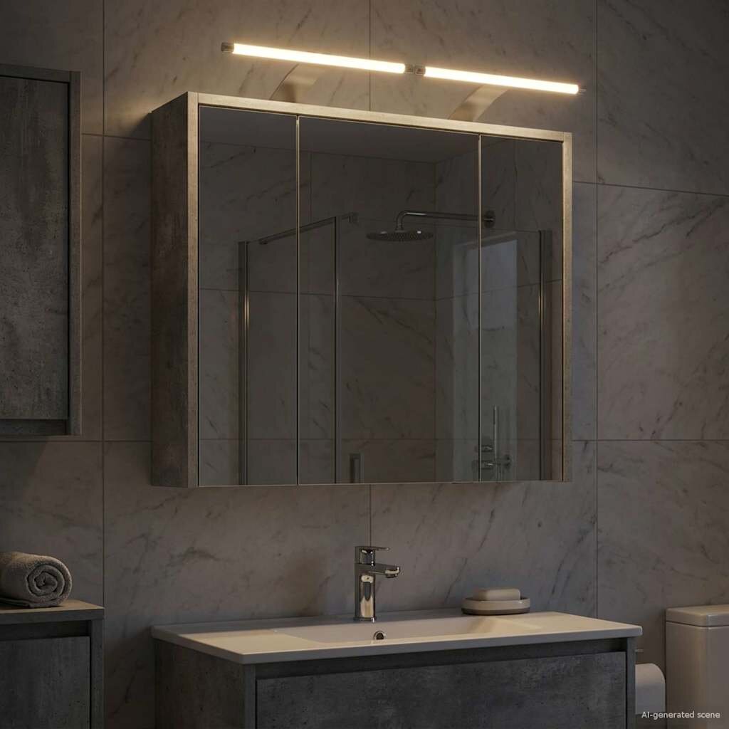 vidaXL Шкаф с огледало за баня Циментено сиво 635 x 16 x 625 см