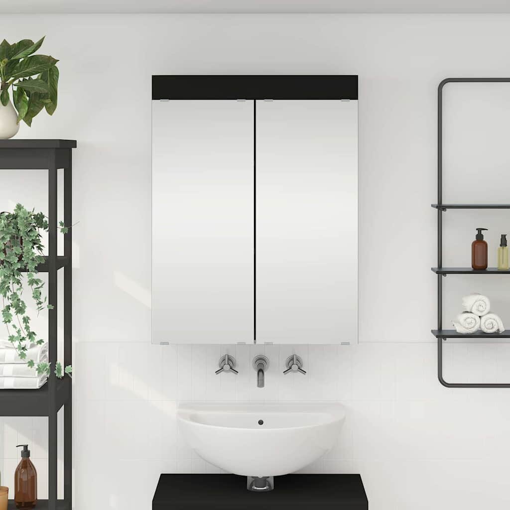 vidaXL Шкаф с огледало за баня TULUM Черно 60 x 165 x 78 см
