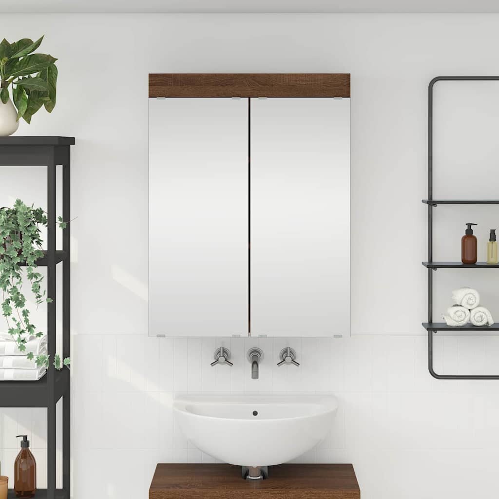 vidaXL Шкаф с огледало за баня TULUM Кафяв дъб 60 x 165 x 78 см